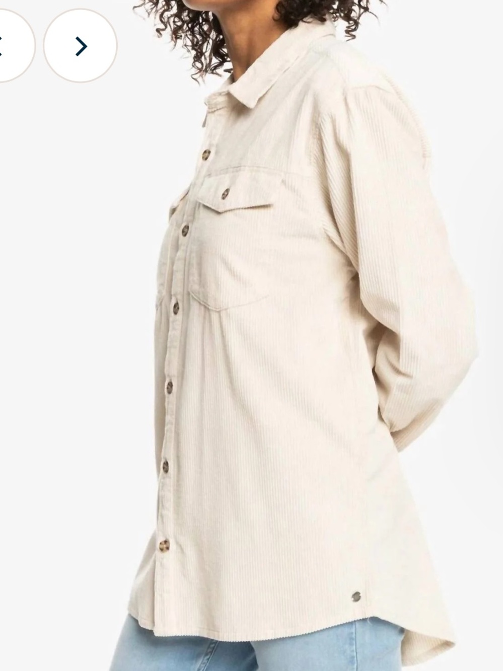 Roxy Button-Front Corduroy Shirt Jacket in Cream